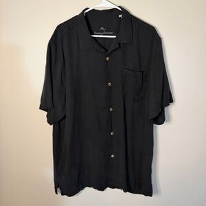 Tommy Bahama 100% Silk Black Casual Button Down Shirt Men's XL tropical beach